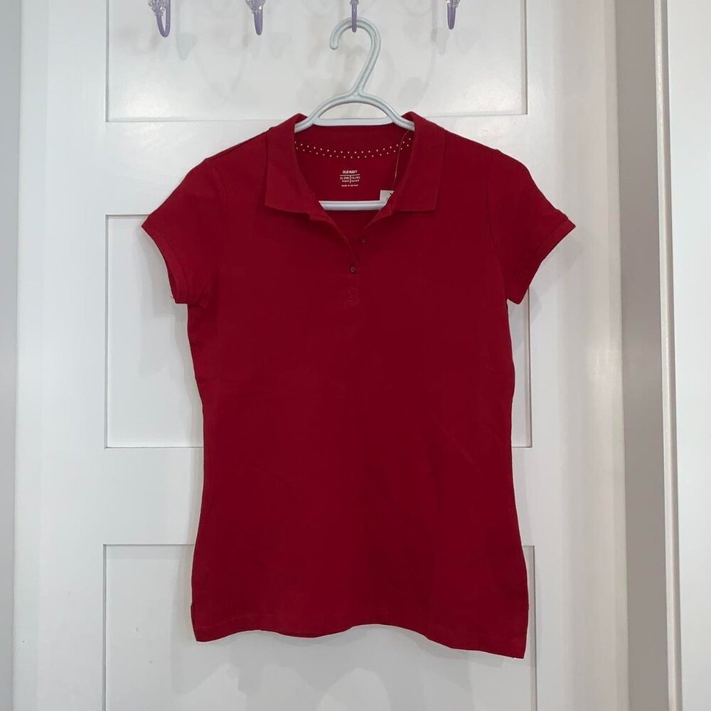 red polo shirt with button up